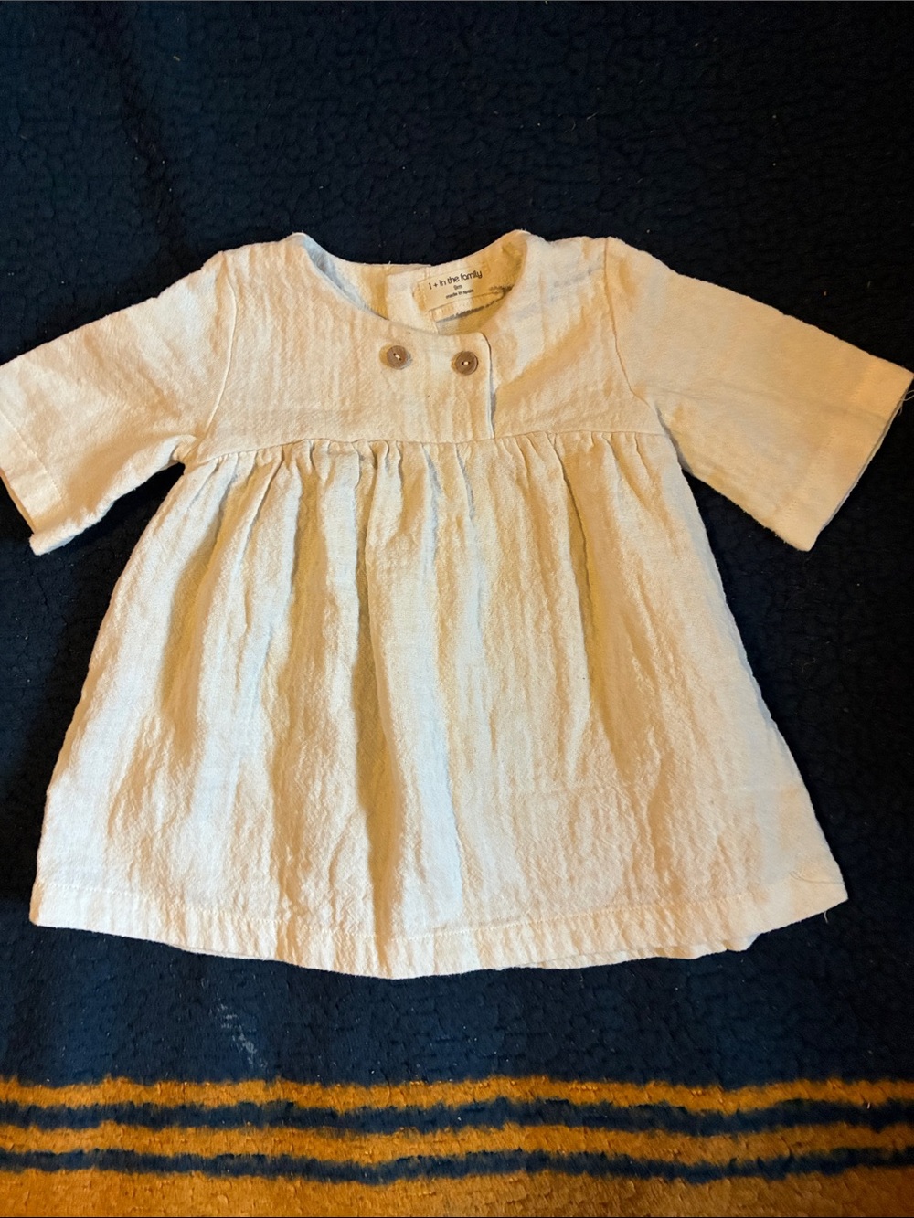 1 + in the family Baby Cream Linen-Blend Gathered Top with Button Detail